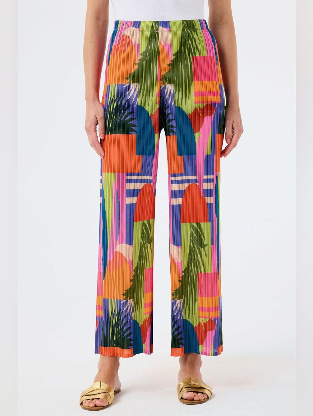 🆕️ Leo & Ugo Paris Pleated Wide Leg Tropical Print Stretch Trouser